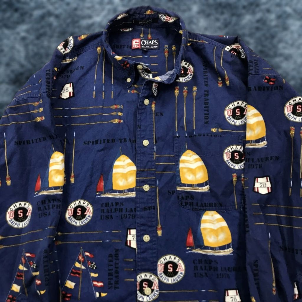 Ralph Lauren VINTAGE Ralph Lauren Shirt Mens XL Blue AOP Yachting Sailing Loud USA 90s Size US XL / EU 56 / 4 - 1 Thumbnail