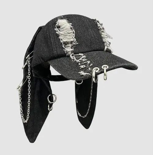 VIBE Avant garde chunky bunny rabbit ear distressed raw denim cap Size ONE SIZE - 2 Thumbnail