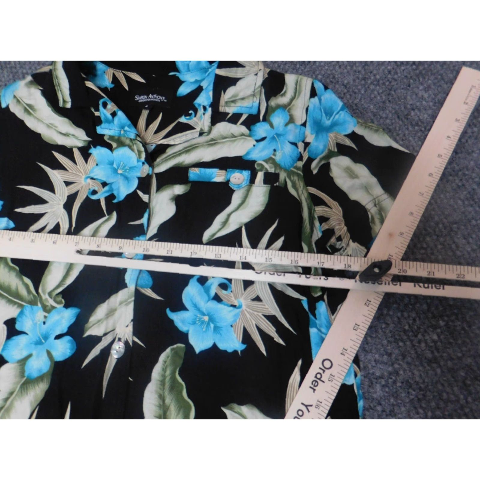 Vintage Sharon Anthony Womens Button-Up Blouse L Blue Floral Long Sleeve Crew Neck Casual Everyday Regular Stretch Size L / US 10 / IT 46 - 4 Thumbnail