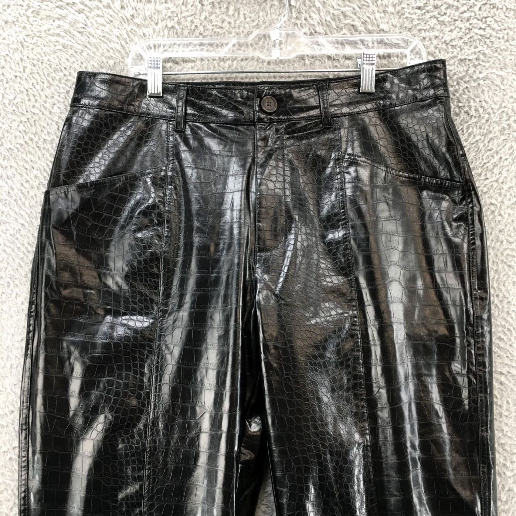 Vintage A New Day Faux Leather Pants Womens 14 Black High Rise Reptile Animal Print Tapered Pants Womens 14 Black High Rise Size 36" / US 14 / IT 50 - 2 Thumbnail