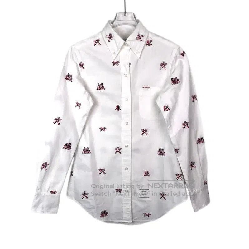 Thom Browne Thom Browne White Embroidered Long Sleeve Shirt . Size US S / EU 44-46 / 1 - 1 Thumbnail