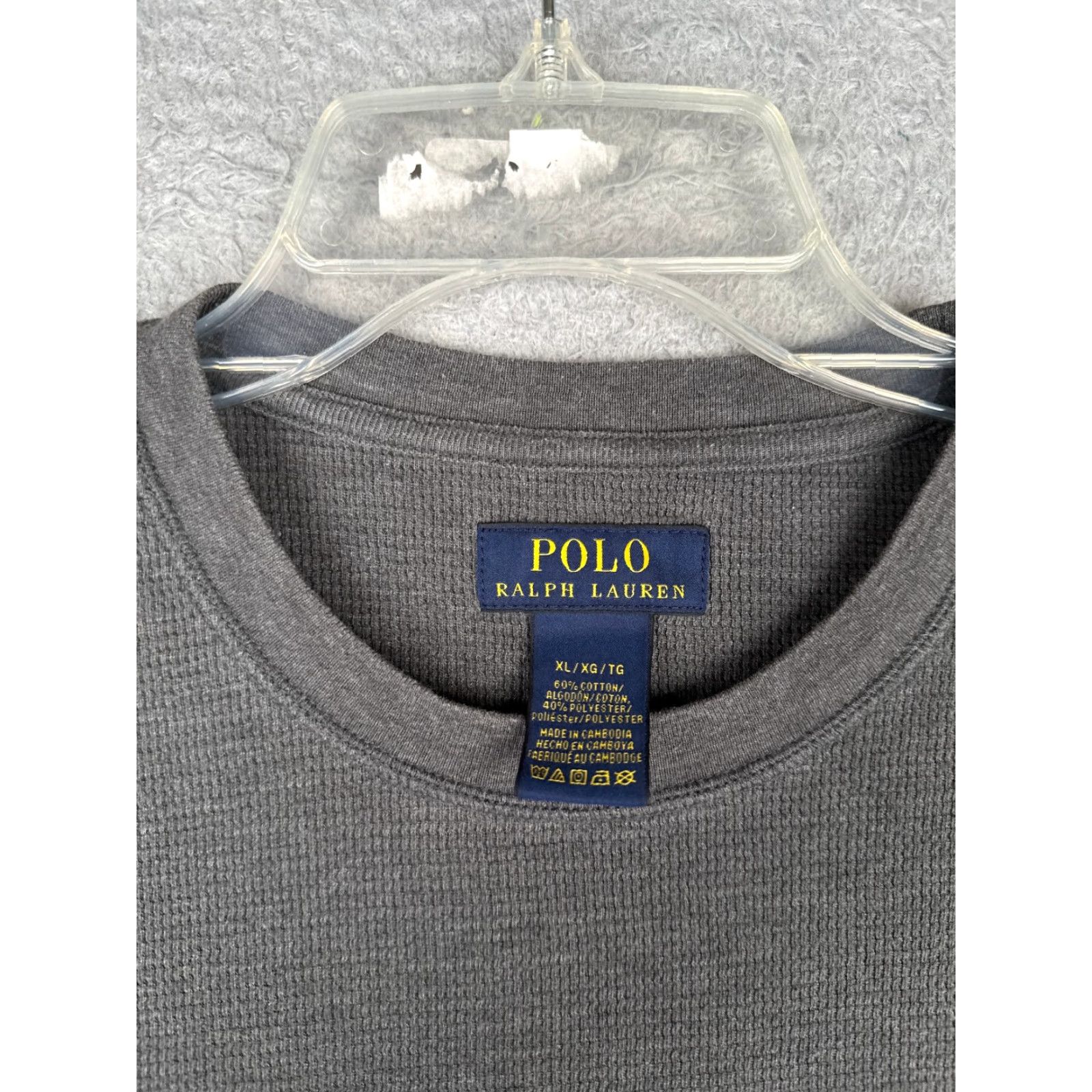 Polo Ralph Lauren Polo Ralph Lauren Shirt Men XL Gray Cotton Thermal Knit Crew Neck Logo T-Shirt - Regular Fit, Long Sleeve, Solid, Polo T-shirt Size US XL / EU 56 / 4 - 7 Thumbnail