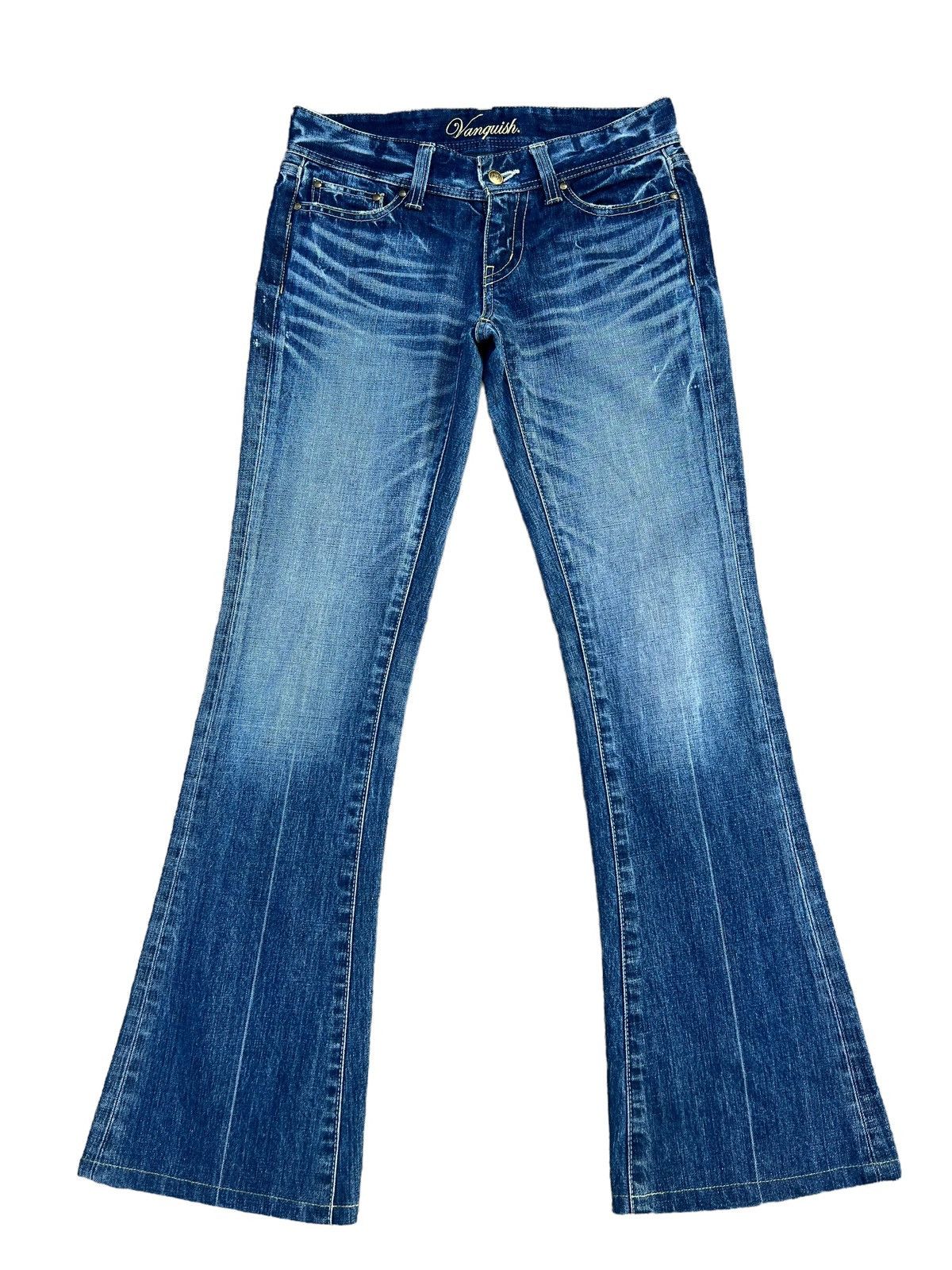 Fragment Design Vintage Vanquish Gold Fade Muddy Blue Denim Flare Jeans Size US 29 - 1 Thumbnail