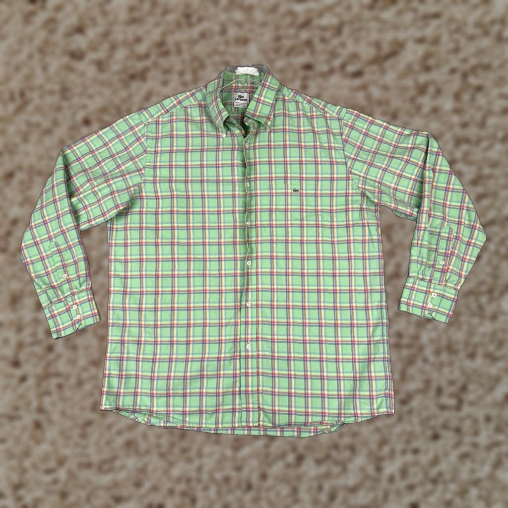 Lacoste Lacoste Shirt Mens 44 Green Plaid Button Up Long Sleeve Cotton Knit Pocket Croc Size US XXL / EU 58 / 5 - 1 Thumbnail