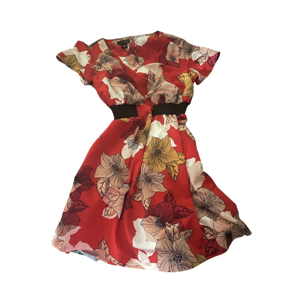 Designer Vibrant red mini dress with floral print. Size M / US 6-8 / IT 42-44 - 1 Thumbnail