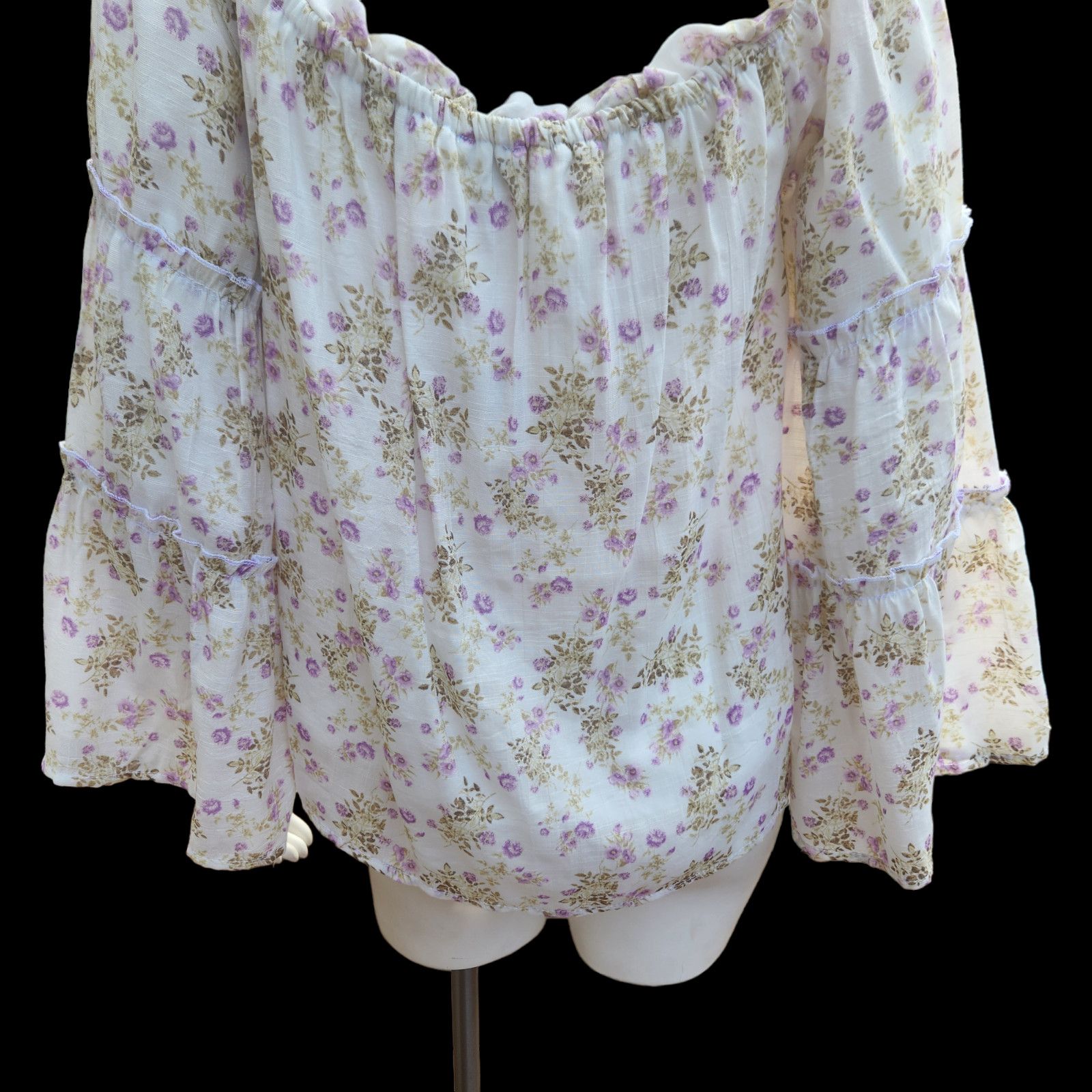rue21 Rue21 Purple Ivory Floral Blouse Size Large Bell Sleeves Size L / US 10 / IT 46 - 10 Thumbnail