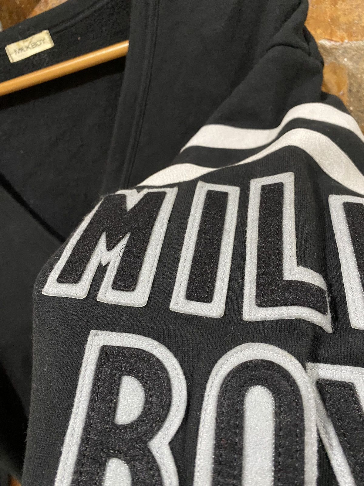 SS99 MILKBOY Large Spell Out Sleeve patch Sweat cardigan