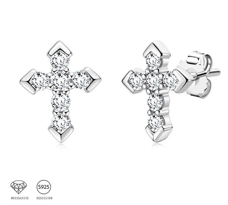 Sterling Silver 925 Sterling Silver Moissanite Arrow Cross Earrings Size ONE SIZE - 3 Thumbnail