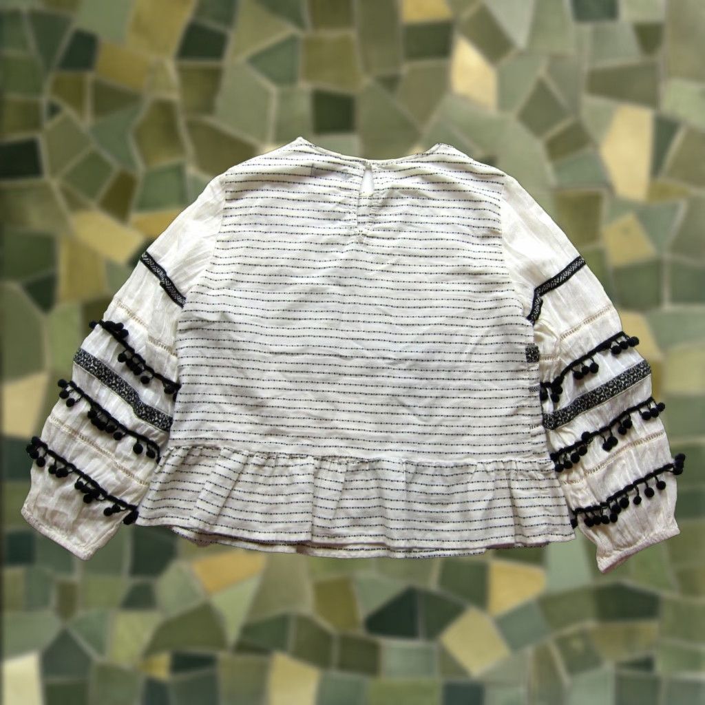 Zara Zara Woman Cotton Ivory Black Embroidered Long Sleeve Peasant Blouse Medium Size M / US 6-8 / IT 42-44 - 1 Thumbnail