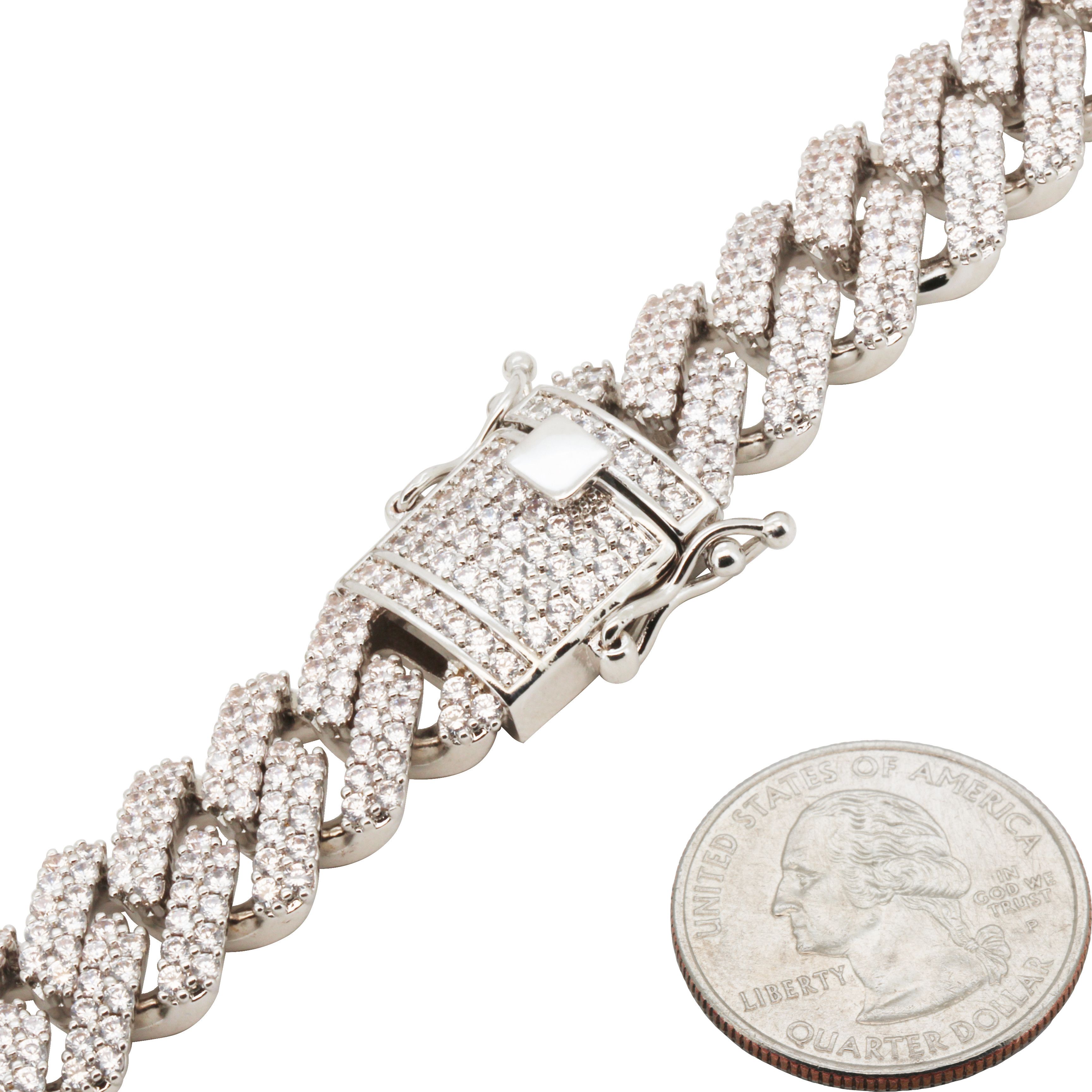 Other 14k White Gold Plated AAA CZ 14mm Cuban Chain Necklace 24” Size ONE SIZE - 3 Thumbnail