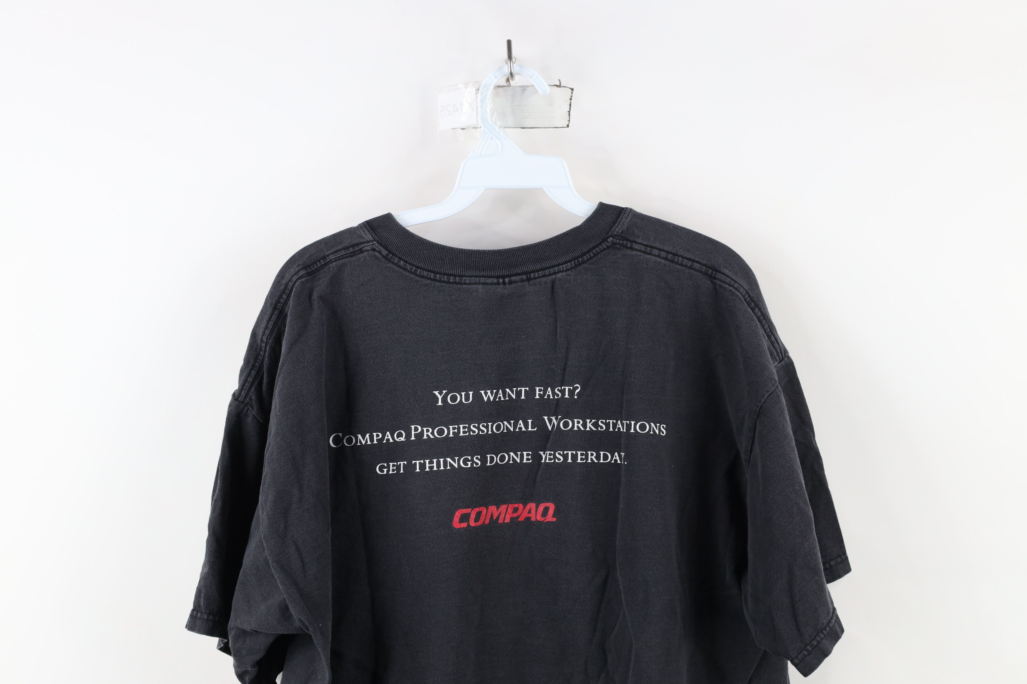Vintage Vintage 90s Y2K Spell Compaq Computers Fast T-Shirt Black Size US XL / EU 56 / 4 - 9 Thumbnail