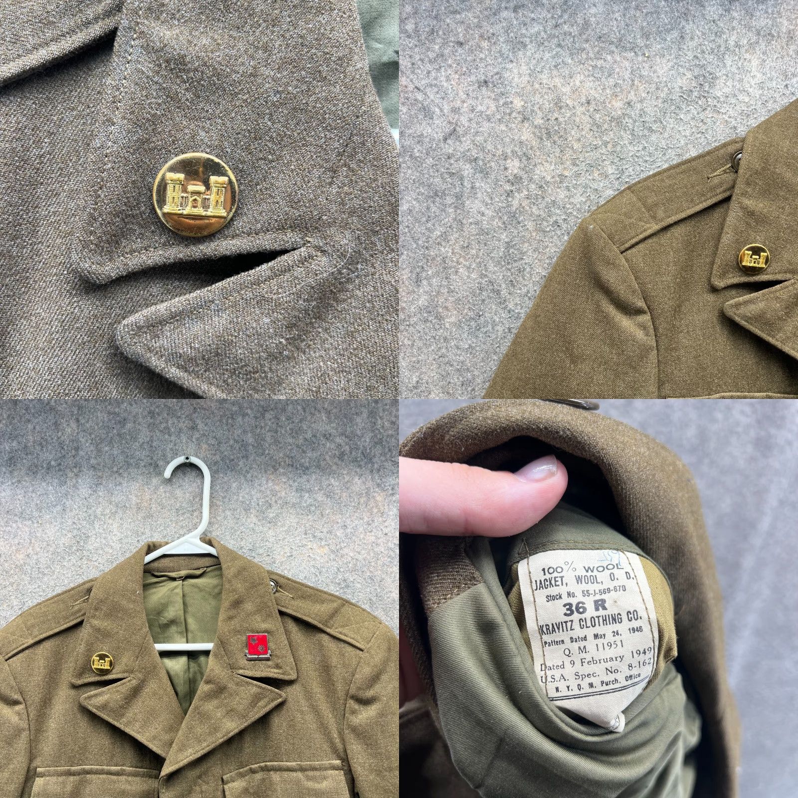 Olive VINTAGE US ARMY WOOL FIELD JACKET Military Jacket Mens 36R Olive Drab 40s WW2 1949 Kravitz Size US XXS / EU 40 - 8 Thumbnail