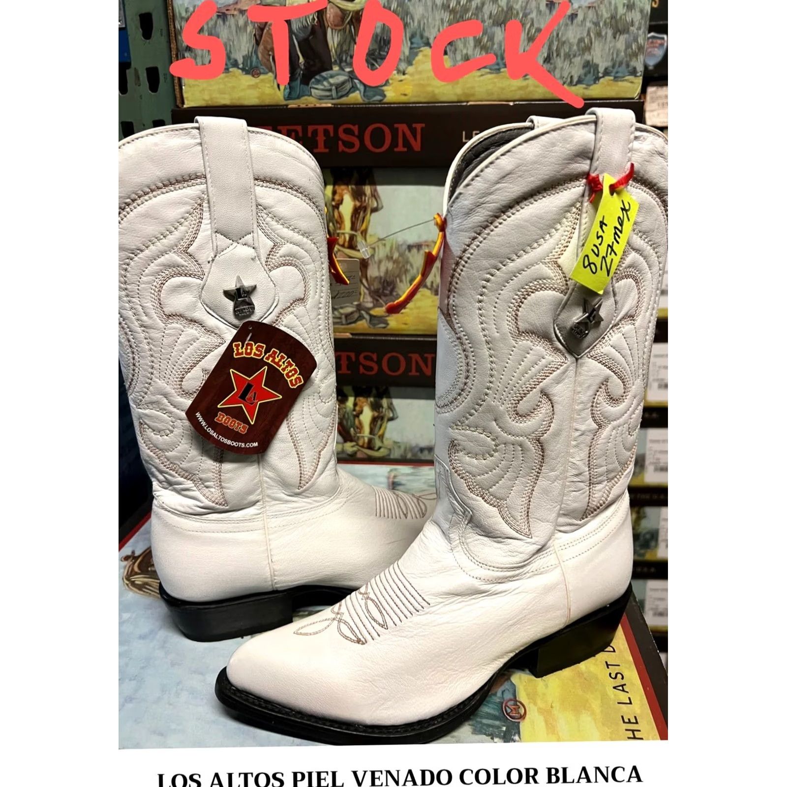 Vintage Los Altos Western Boots White Country Concert Show Men 6.5 7 Women 8 Wide Size US 7 / IT 37 - 2 Thumbnail