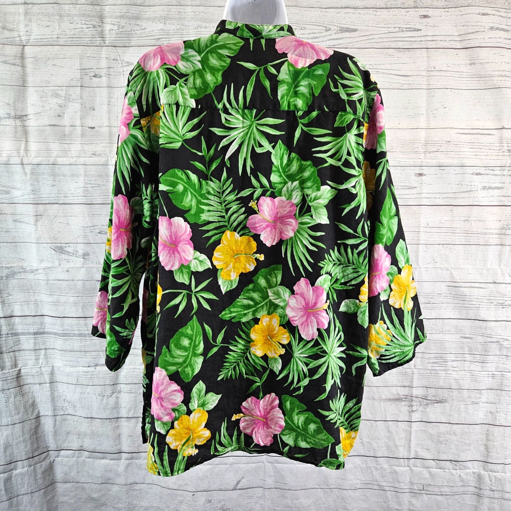Ralph Lauren Lauren Ralph Lauren Womens Linen Top XL Green Pink Floral Button-Up 3/4 Sleeve Frog Closure Shirt Size XL / US 12-14 / IT 48-50 - 4 Thumbnail