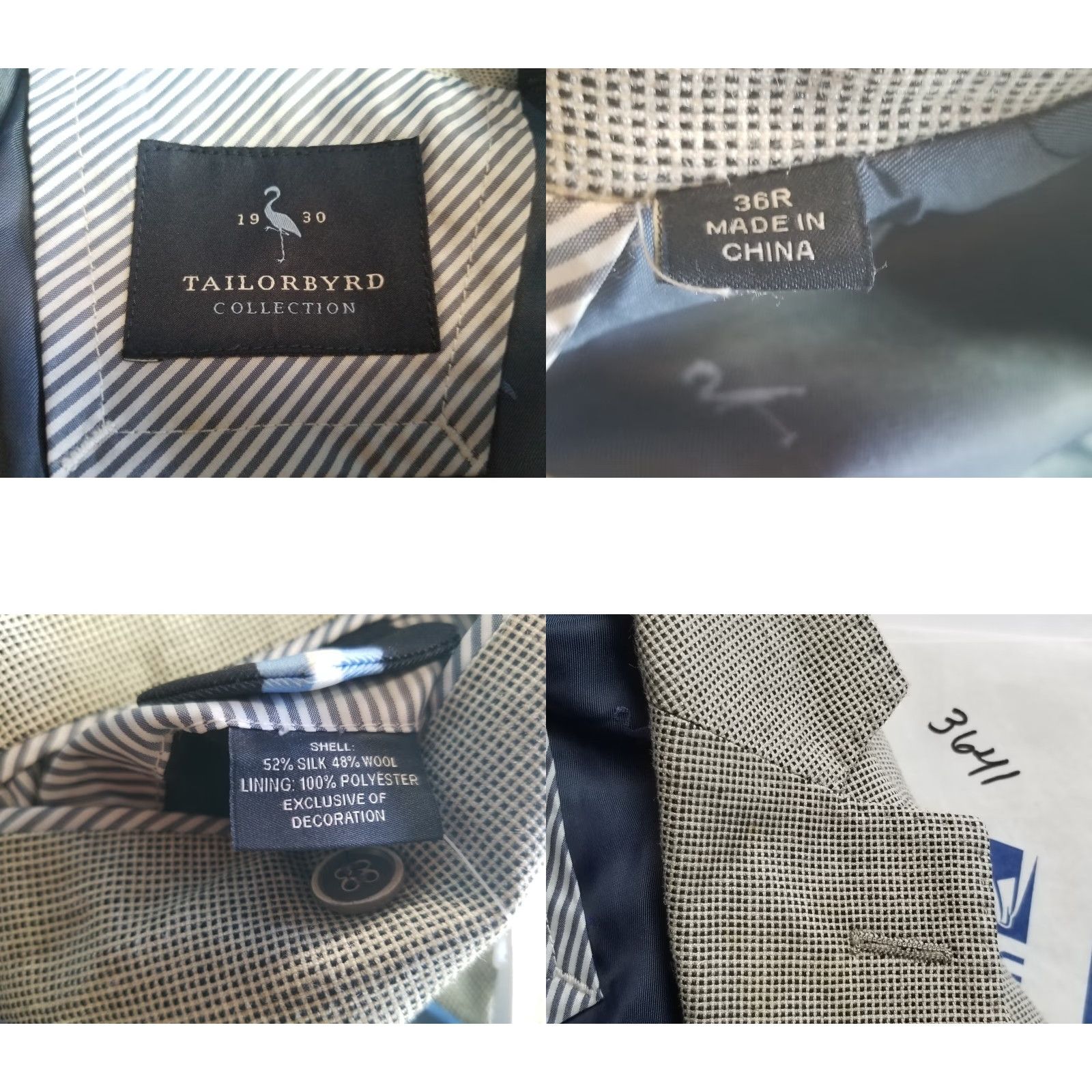 Tailorbyrd Tailorbyrd Blazer Mens Beige Silk Wool Two-Button Size 36R Regular Notch Lapel Size 36R - 9 Thumbnail