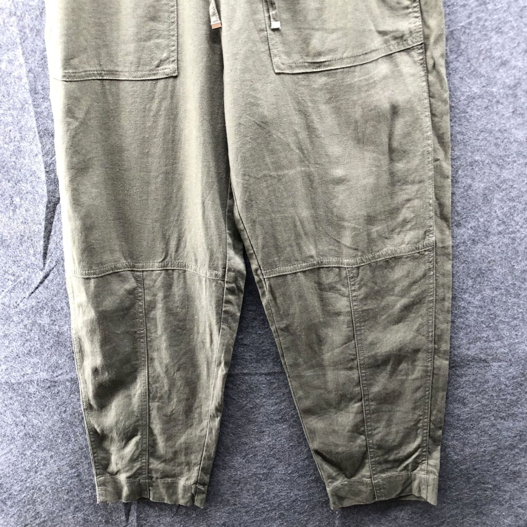 Zara Zara Linen Blend Crop Pants Womens S Olive Green Pull On Relaxed High Rise Cropped Wide-Leg Bohemian 90s Fashion? Size 28" / US 6 / IT 42 - 4 Thumbnail
