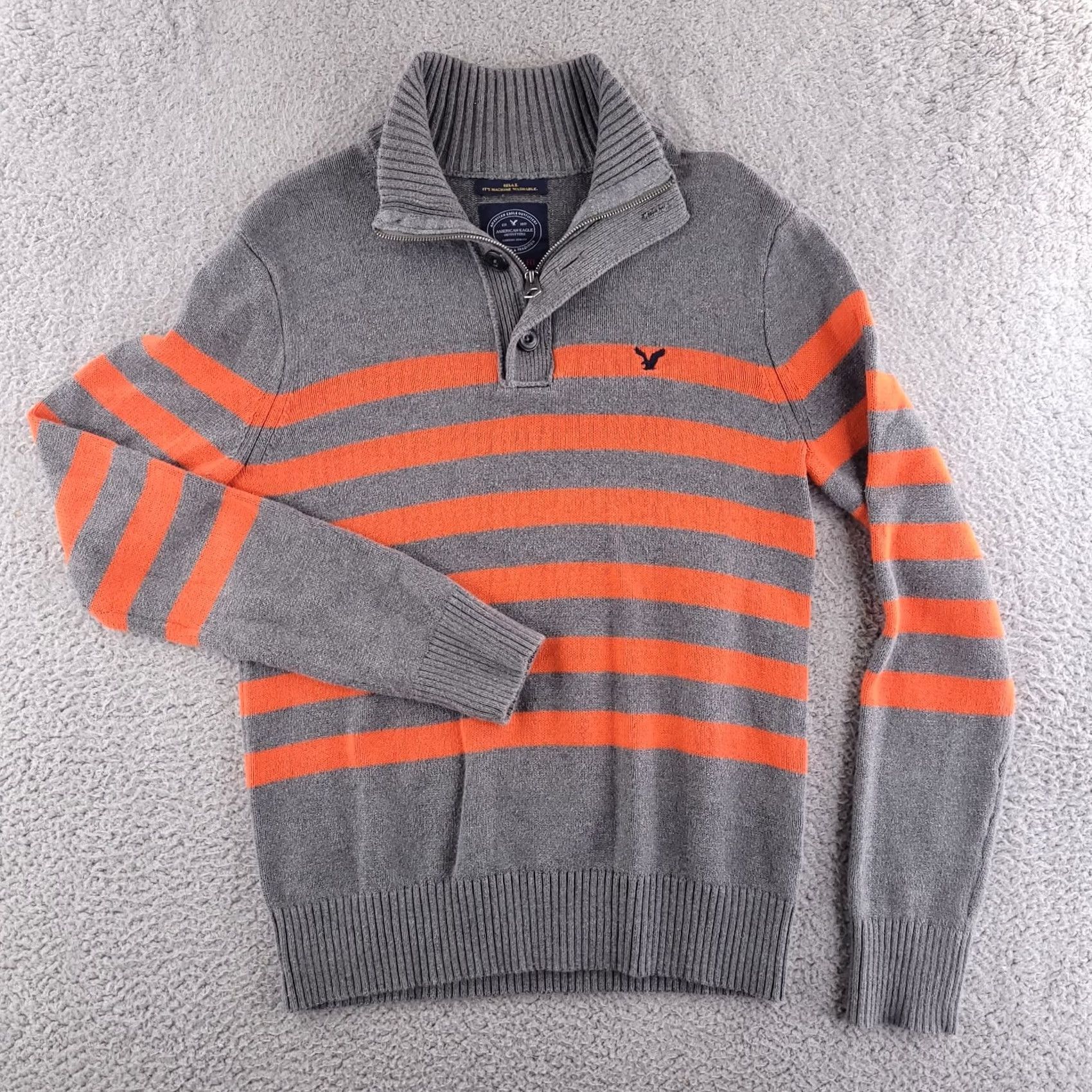 American Eagle Outfitters American Eagle Outfitters Sweatshirt? (Sweater) Knit Gray Orange Athletic Muscle Med? Size US M / EU 48-50 / 2 - 2 Thumbnail