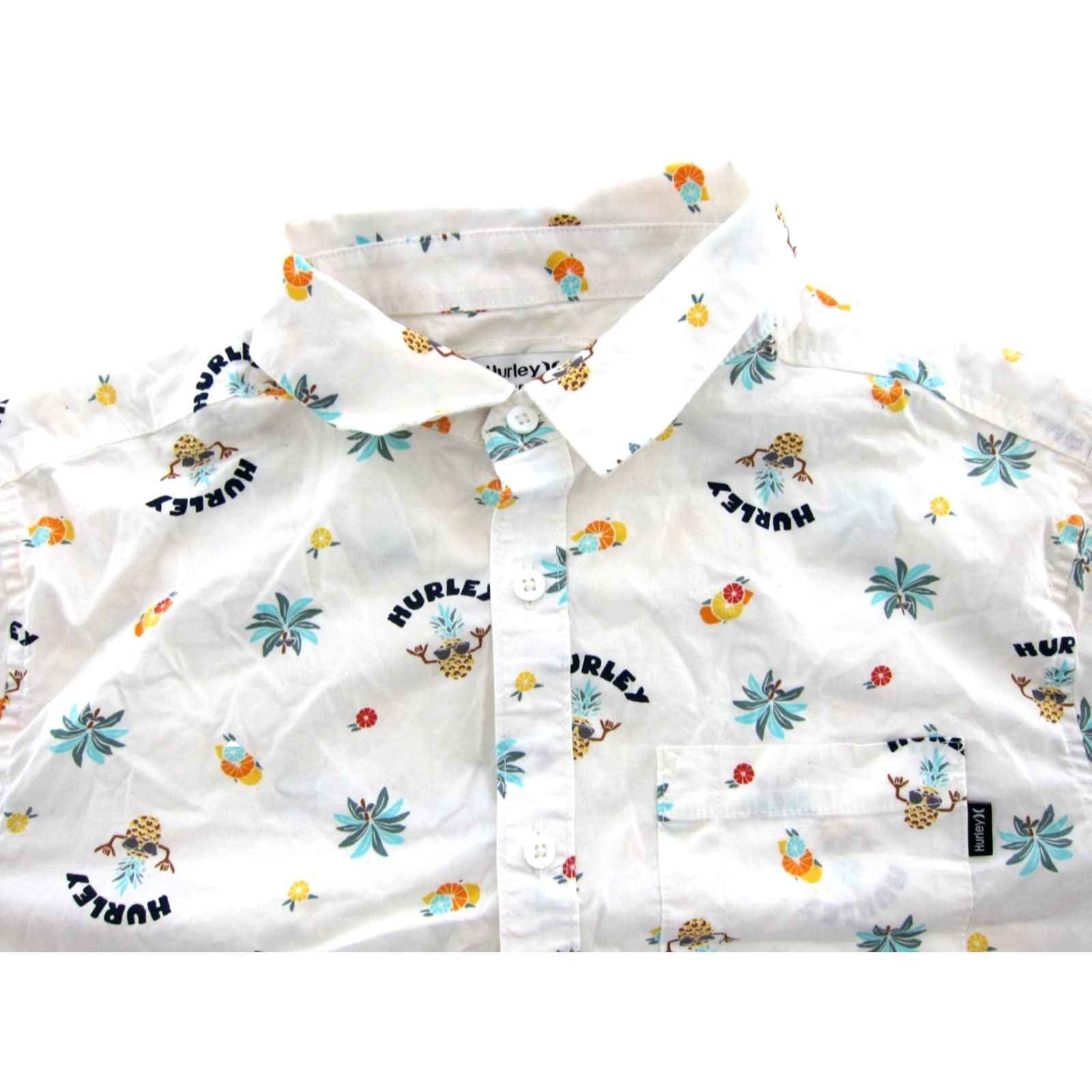 Hurley Hurley Shirt Men S Hawaiian Short Sleeve White Orange Blue Tropical Pineapple Floral Pattern Pocket Button-Up Collared Cotton Vintage No Size US S / EU 44-46 / 1 - 4 Thumbnail