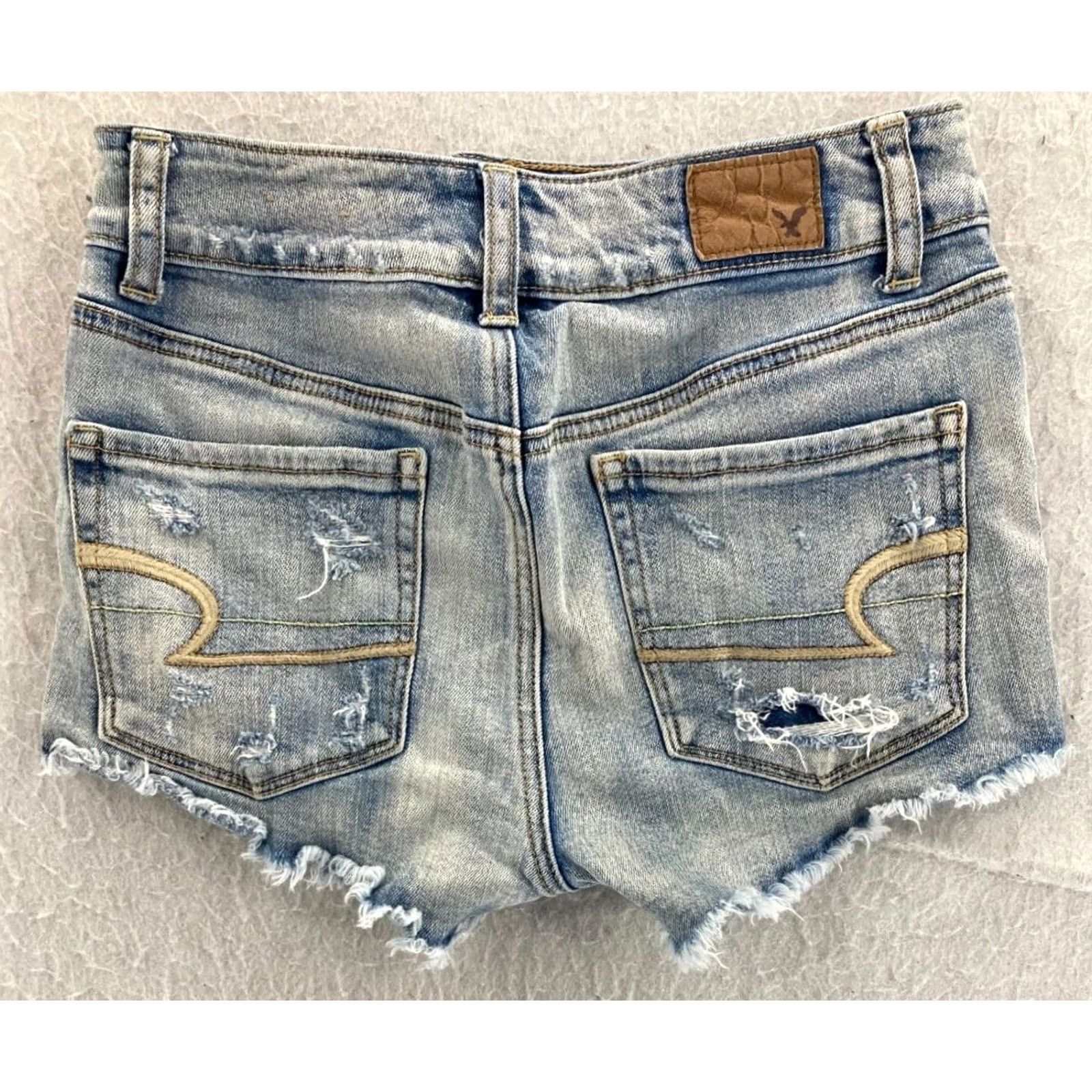 American Eagle Outfitters VINTAGE American Eagle Jean Shorts Womens 0 Blue Hi Rise Shortie Cut Off Stretch Lace Size 25" / US 0 / IT 36 - 7 Thumbnail