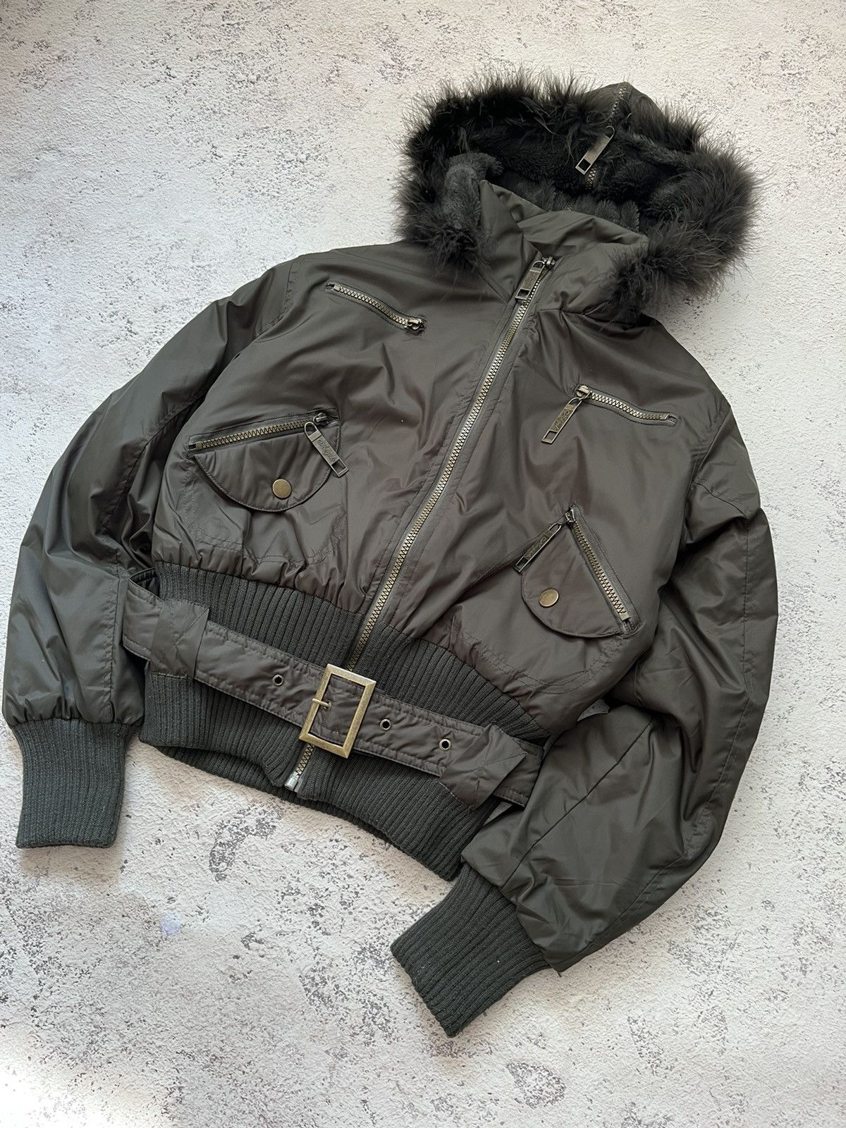 Le Grande Bleu (L.G.B.) Y2K RARE FAUX FUR CROPPED BOMBER JACKET JAPANESE GOA STYLE Size M / US 6-8 / IT 42-44 - 2 Thumbnail