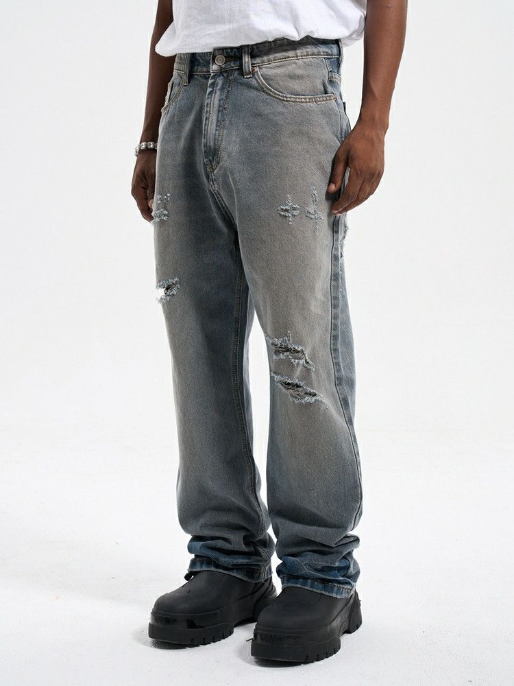 y2k damaged ripped faded hiphop jeans