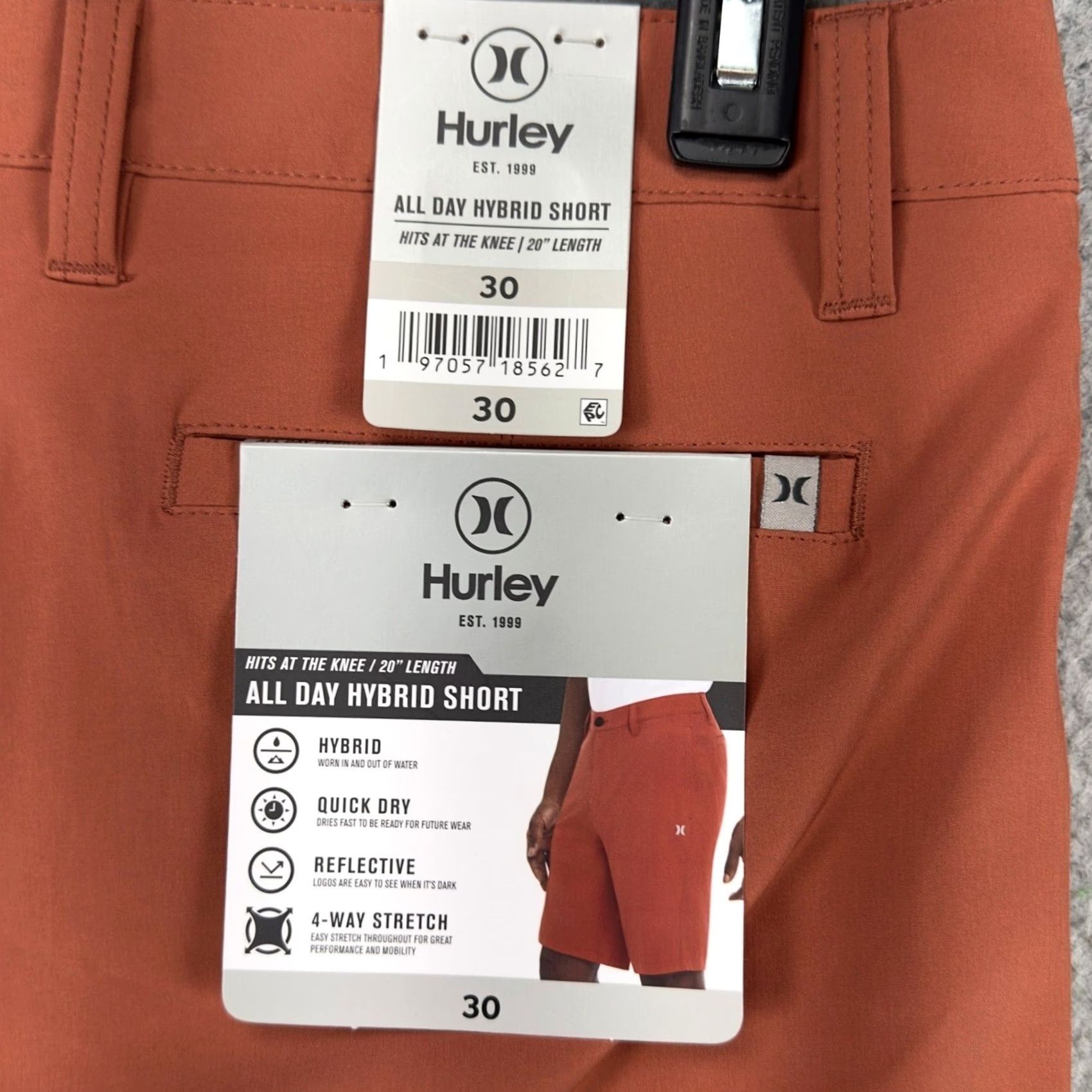 Hurley Hurley Mens All Day Hybrid Shorts 30 Orange Chino Stretch Flat Front Pocket NEW Size US 30 / EU 46 - 2 Thumbnail