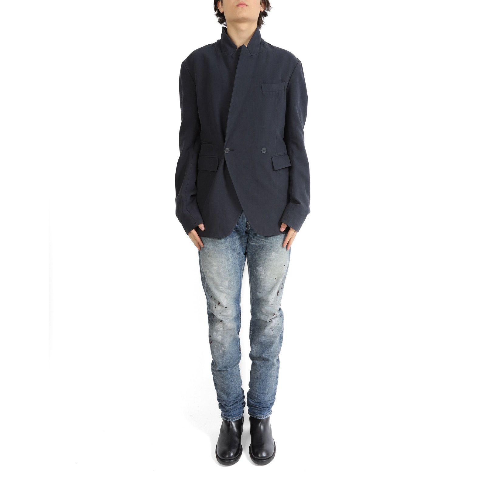Haider Ackermann SS17 Double Breasted Blazer in Blue Cotton & Linen Size 48R - 4 Thumbnail