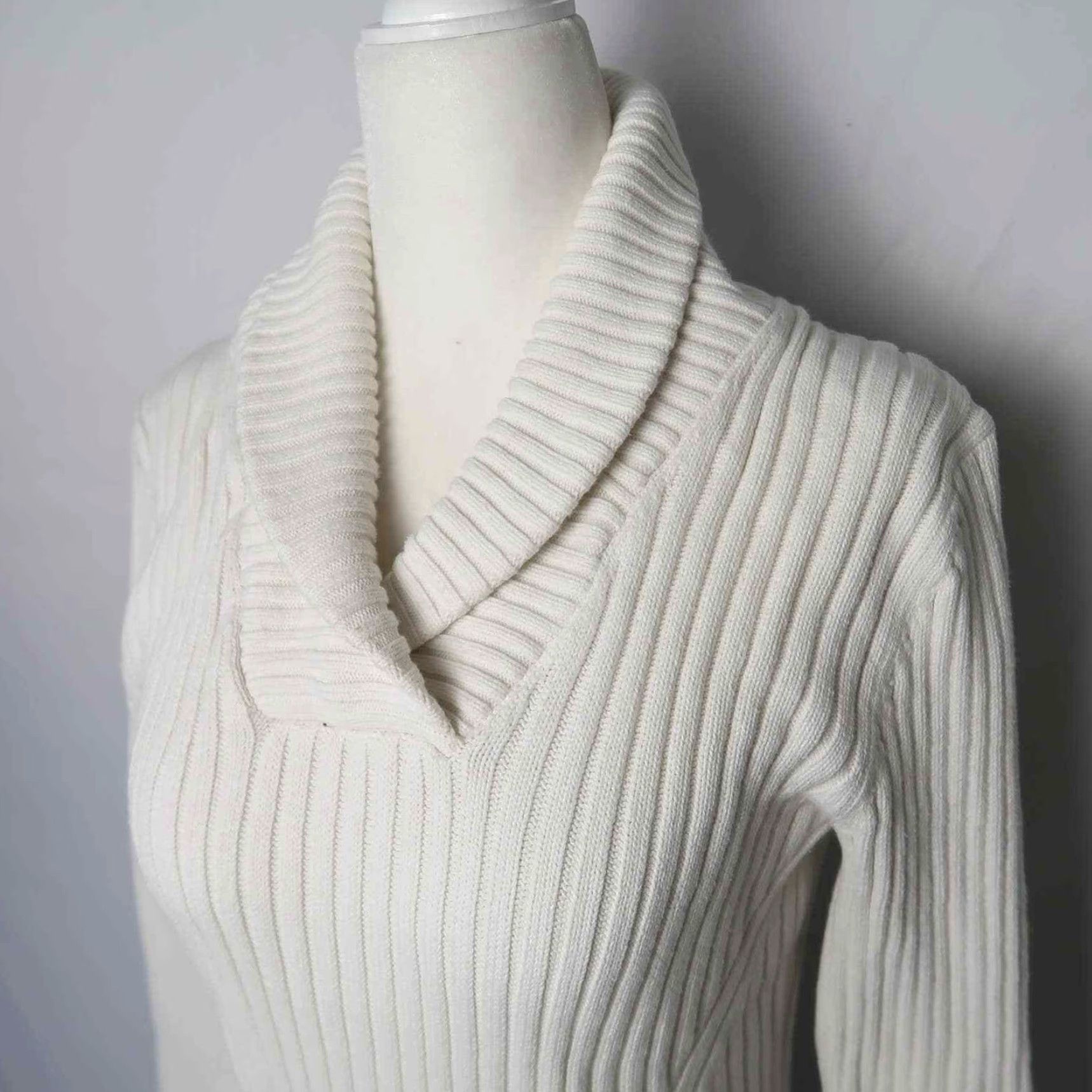 Vintage VINTAGE 90s White Shawl Collar Pullover Sweater Shirt S Small Cotton Casual Womens/Mens Size S / US 4 / IT 40 - 2 Thumbnail