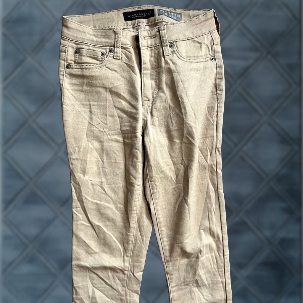 Aeropostale Aeropostale Jeans Jegging Denim Beige 00 Regular 5-Pocket Zip Button Logo Mid Rise Women's Jeans Jegging Size 24" / US 00 / IT 34 - 1 Thumbnail