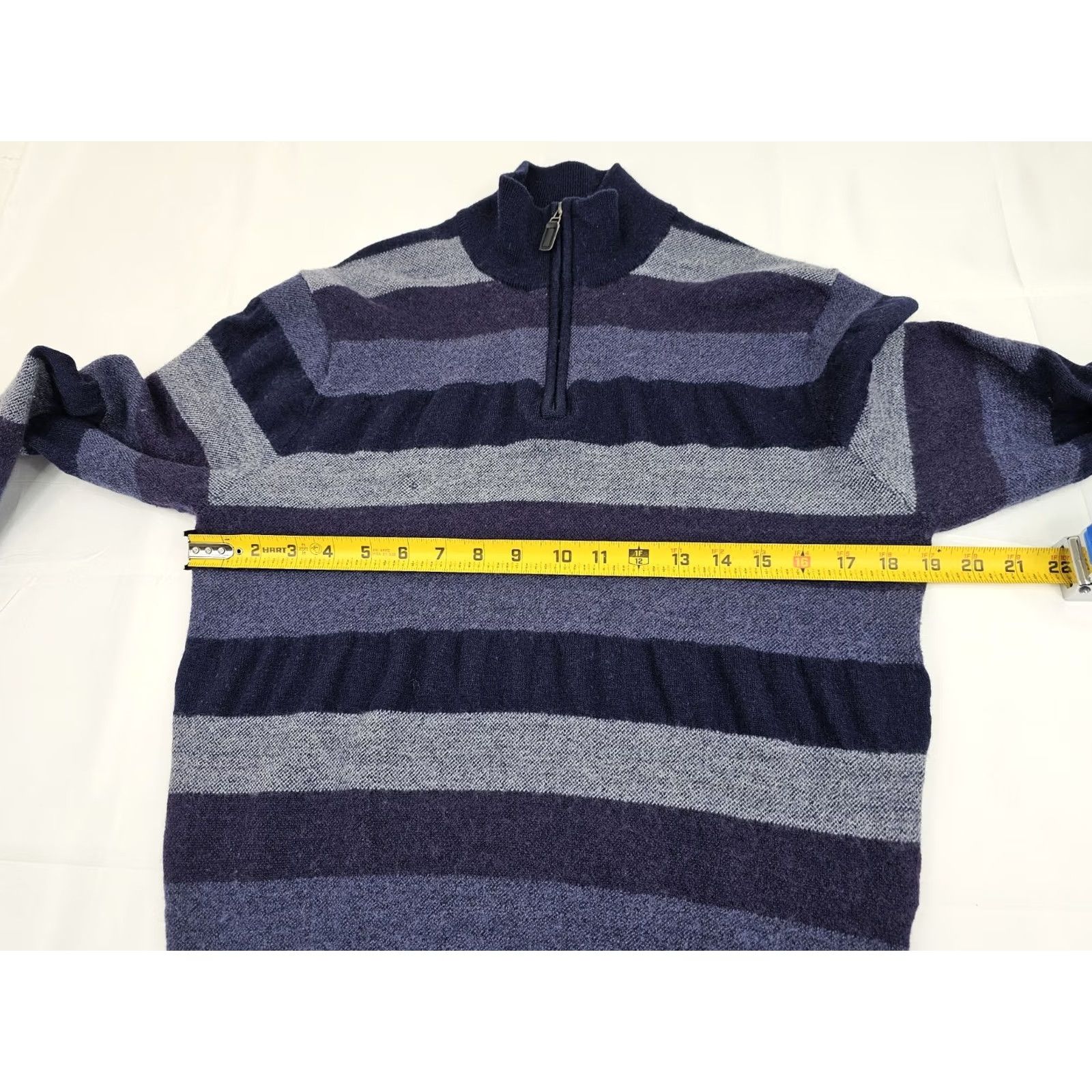 Jos. A. Bank Jos A Bank Sweater Women XL Blue Stripe Merino Wool Mock Neck 1/4 Zip Pullover Size XL / US 12-14 / IT 48-50 - 7 Thumbnail