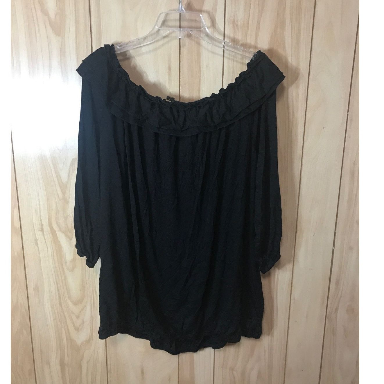 Other IMAN Black Off the Shoulders Ruffled 3/4 Sleeve Blouse 1X Size XL / US 12-14 / IT 48-50 - 2 Thumbnail