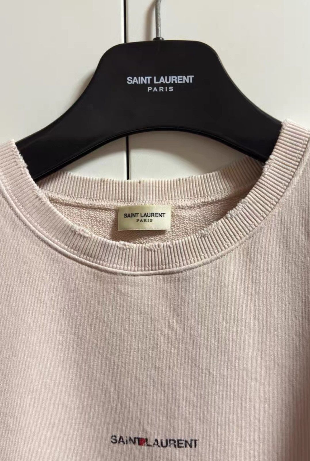 Saint Laurent Paris Saint Laurent Light Pink Distressed Logo Sweatshirt Size US XXL / EU 58 / 5 - 3 Thumbnail