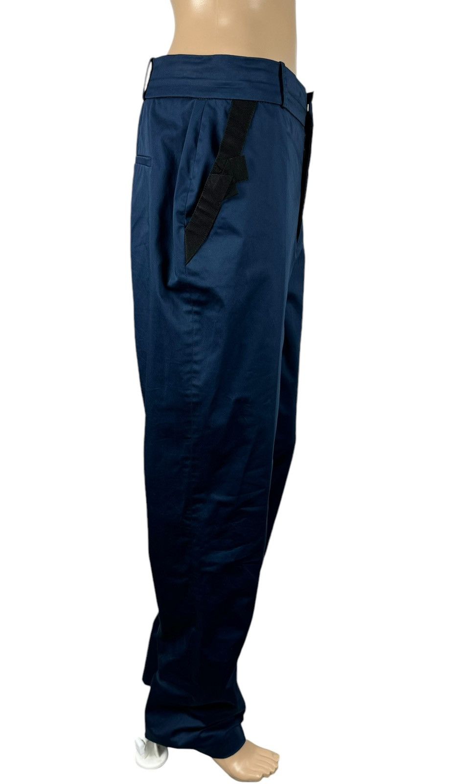Valentino Valentino Blue Cotton Crystal Detail Straight Formal Pants Size 30" / US 8 / IT 44 - 5 Thumbnail