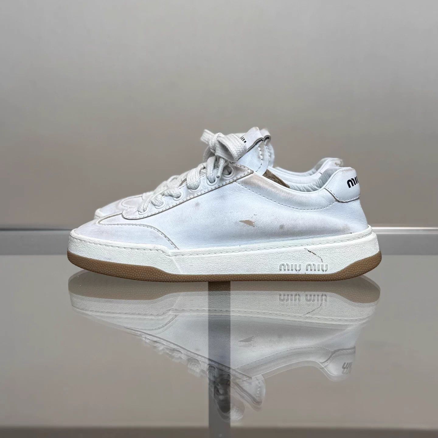 Miu Miu Miu Miu white distressed German trainer size 36 Size US 5 / IT 35 - 5 Thumbnail