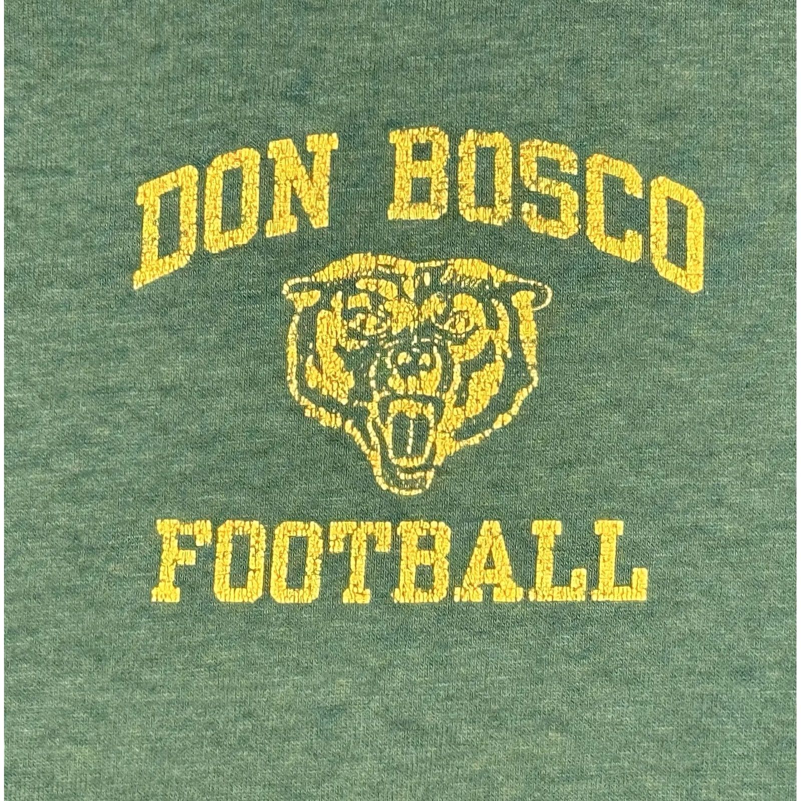 Russell Athletic VINTAGE Don Bosco Prep Ironmen Football Shirt XL Russell Athletic 50/50 Paper Thin Green Crew Neck Short Sleeve Mens 80s Sports School Distressed Size US XL / EU 56 / 4 - 3 Thumbnail