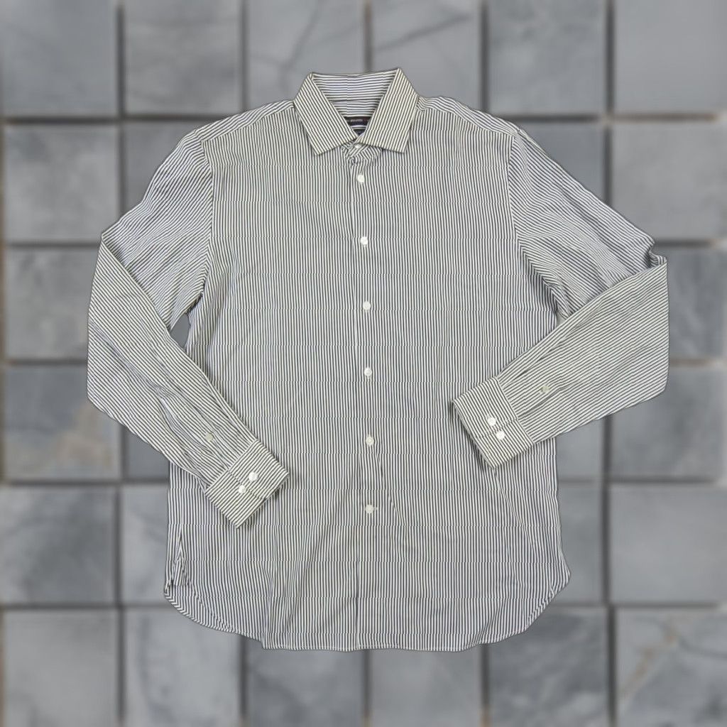 John Varvatos John Varvatos Shirt Mens 15.5 Black Button Down Striped Regular Fit Collared Size US M / EU 48-50 / 2 - 1 Thumbnail