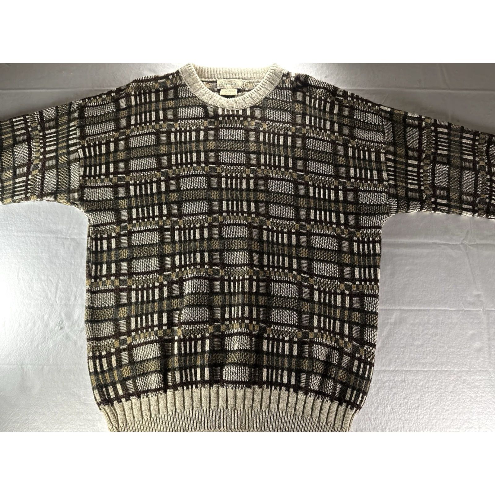 Vintage VTG St. Johns Bay Geometric Ribbed Sweater Mens Large Beige Multi Geometric Ribbed Pullover 90s Vintage Mens L Beige St. Johns Bay Size US L / EU 52-54 / 3 - 4 Thumbnail