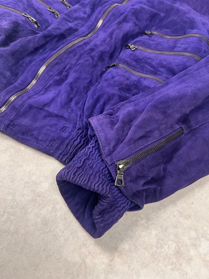 Vintage 1990s Gianni Versace Purple Multi Zips Fur Collar Bomber Jacket Size US L / EU 52-54 / 3 - 6 Thumbnail