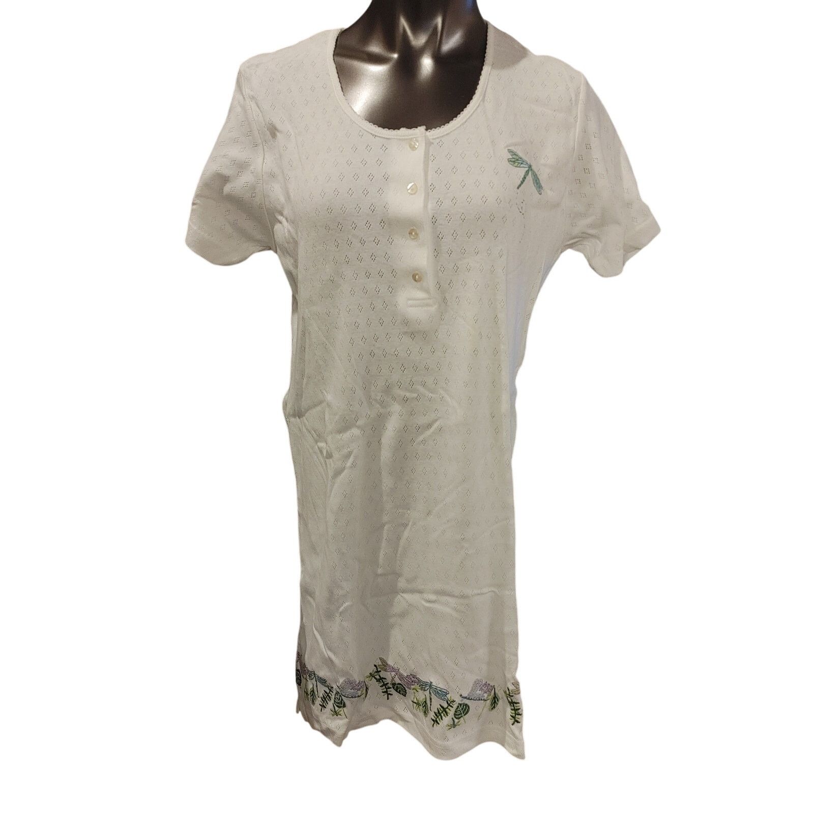 Other Cabernet Women's M White Short Sleeve 3/4 Bttn Nightgown Size ONE SIZE - 1 Thumbnail
