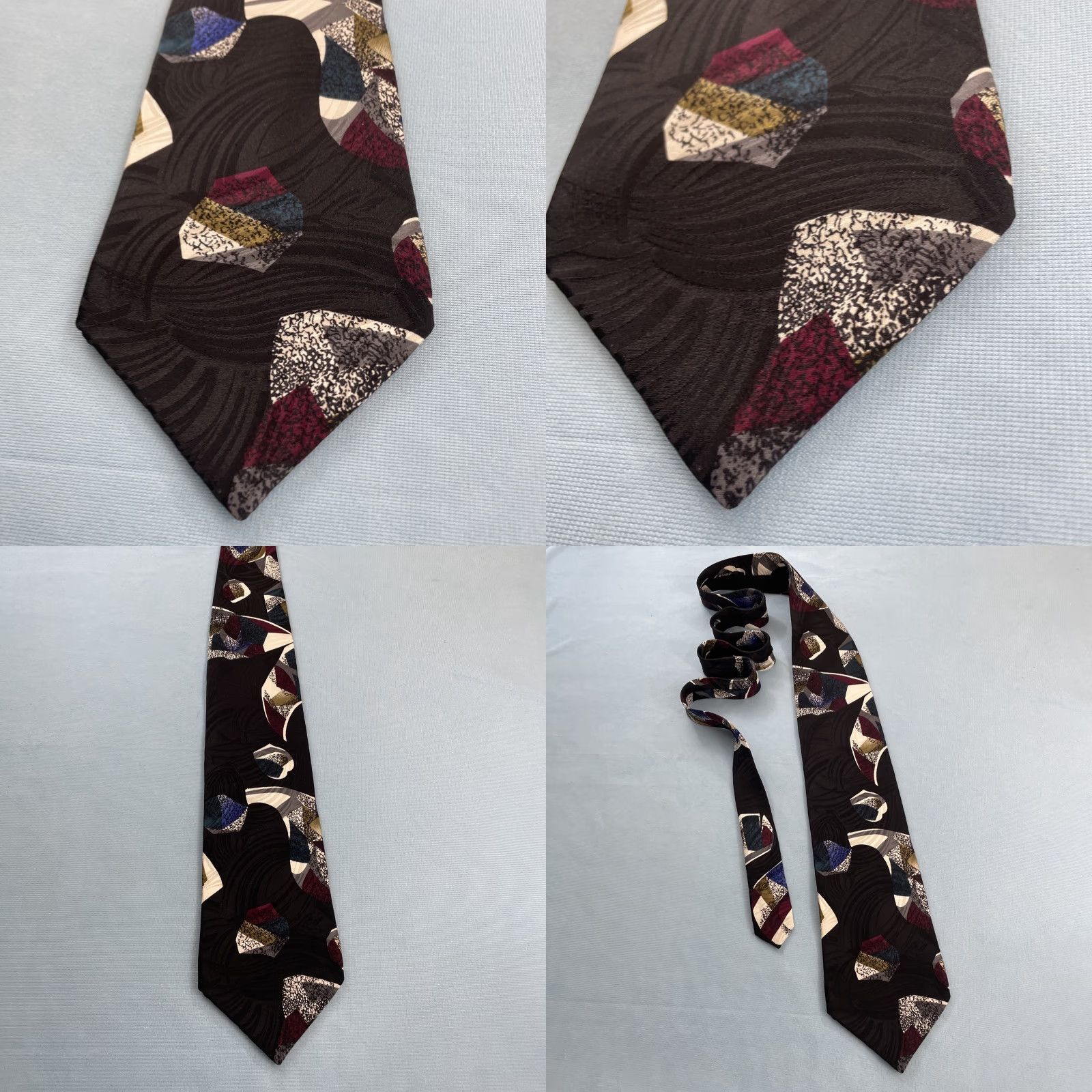 Vintage VINTAGE Chez Roffe 100% Silk Tie Hand Made Abstract Geometric Black vtg 90s Wide 4.2x58" Tie Men Size ONE SIZE - 8 Thumbnail