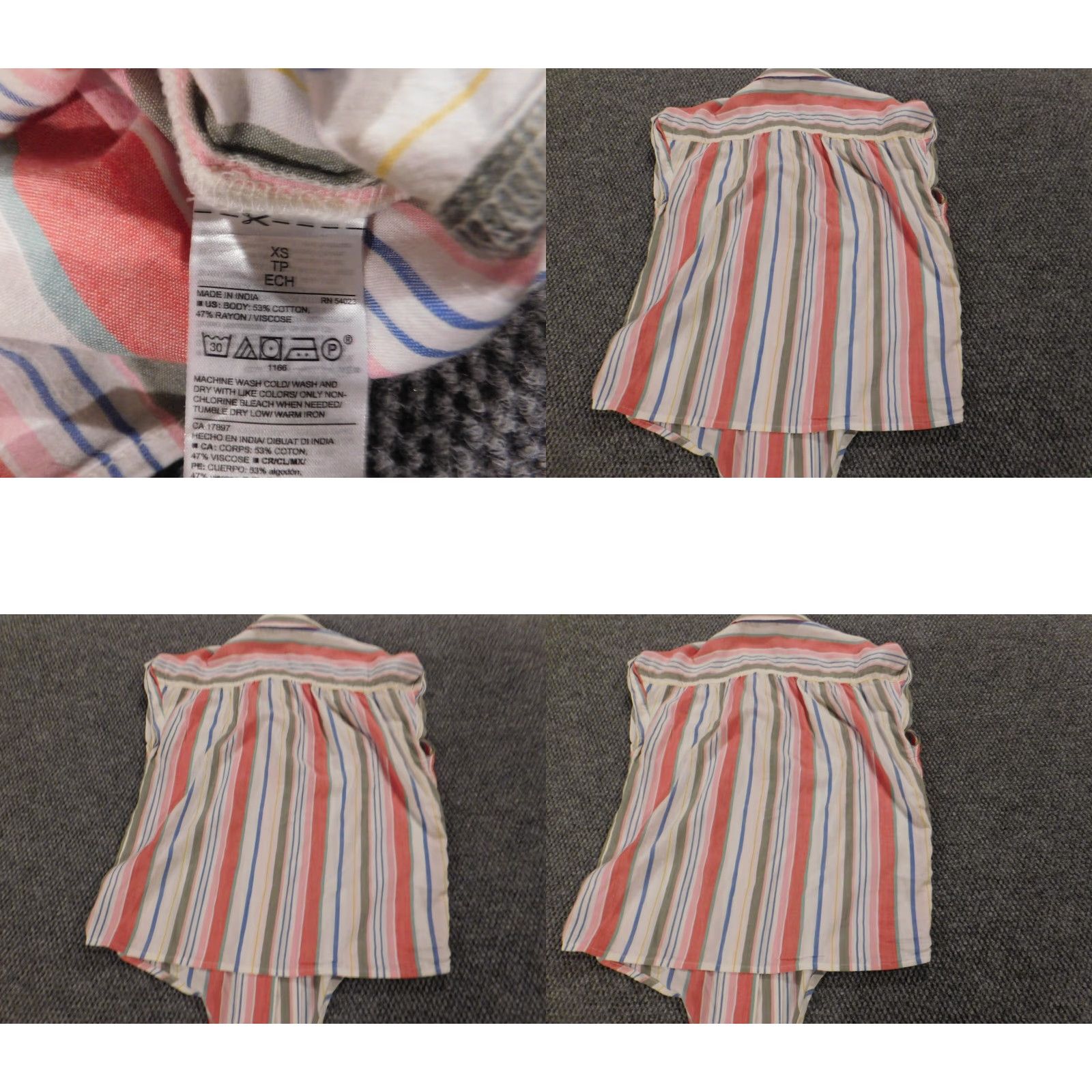 Old Navy Old Navy Womens Blouse XS Pink Striped Sleeveless Round Neck Pullover Casual Regular Button Cotton Down Vintage: No Size XS / US 0-2 / IT 36-38 - 8 Thumbnail