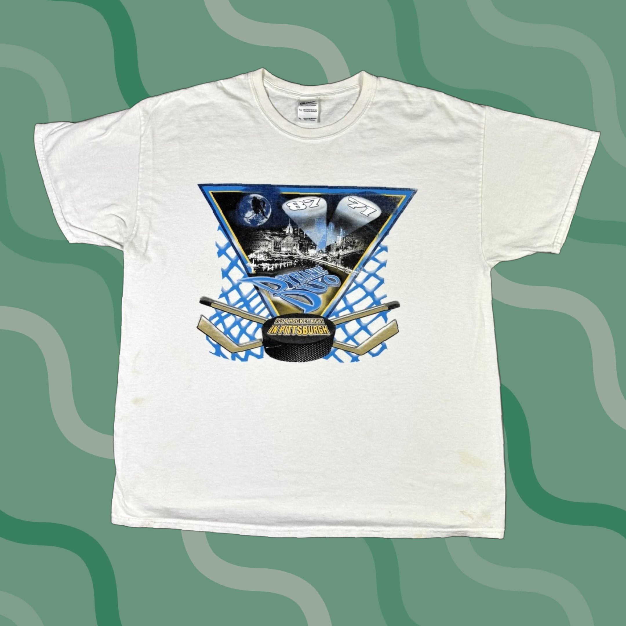 Gildan VINTAGE Pittsburgu Penguins T Shirt Dynamic Duo Crosby Malkon NHL size XL Y2K Size US XL / EU 56 / 4 - 1 Thumbnail