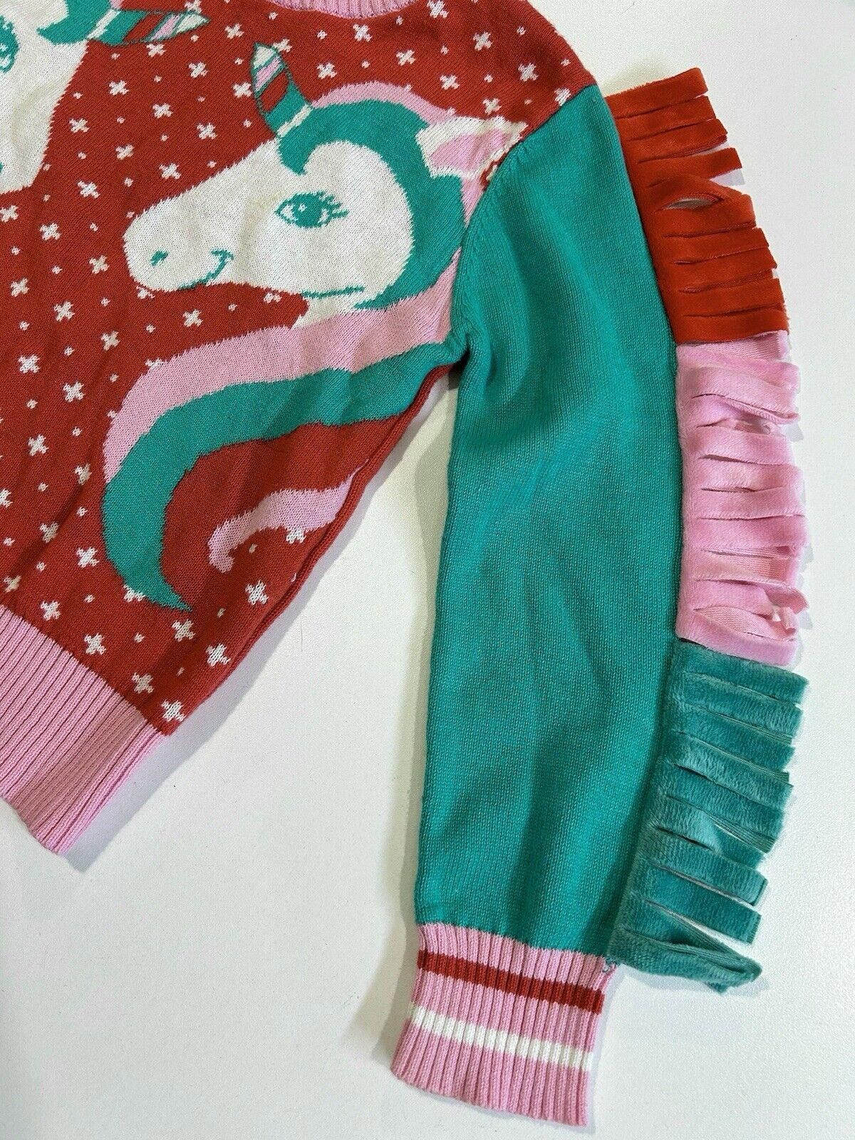 Designer Well Worn Unicorn Holiday Sweater 2T Red Green Pink Fringe Size US XXS / EU 40 - 2 Thumbnail