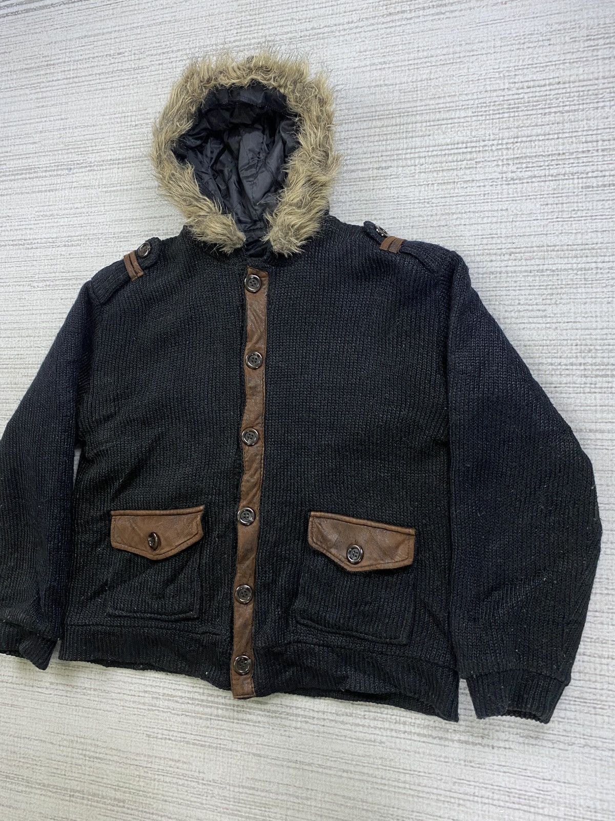 Hysteric Glamour × If Six Was Nine × Vintage Vintage Hysteric Glamour Faux Fur Hoodie Knit Button Jacket Size US L / EU 52-54 / 3 - 4 Thumbnail