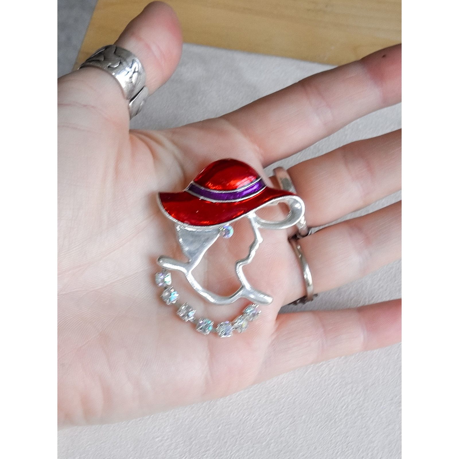 The Unbranded Brand Vintage Lady Red Hat Brooch Pin Red Enamel AB Crystals Size ONE SIZE - 2 Thumbnail