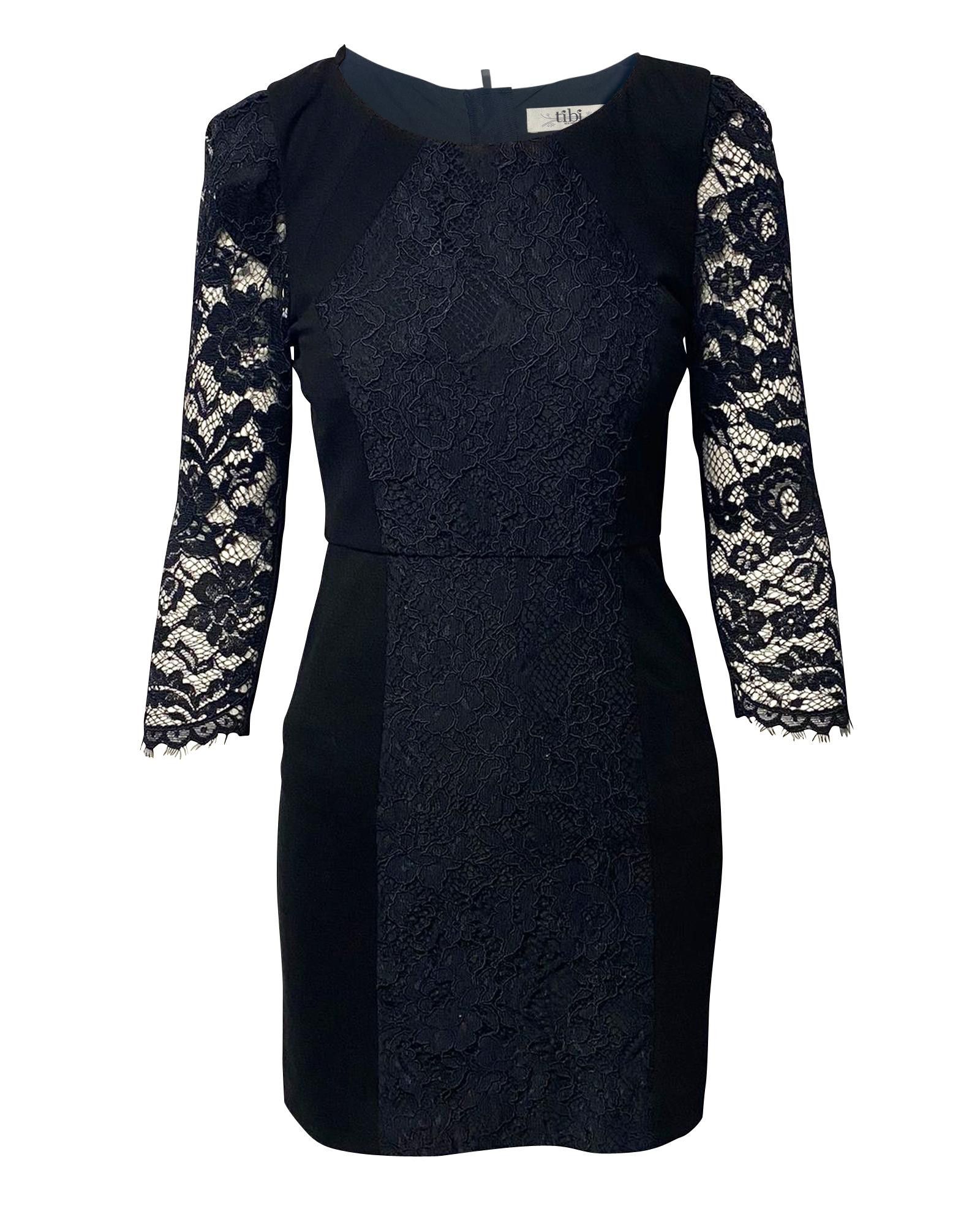 image of Tibi Black Lace Long Sleeve Mini Dress, Women's (Size XS)