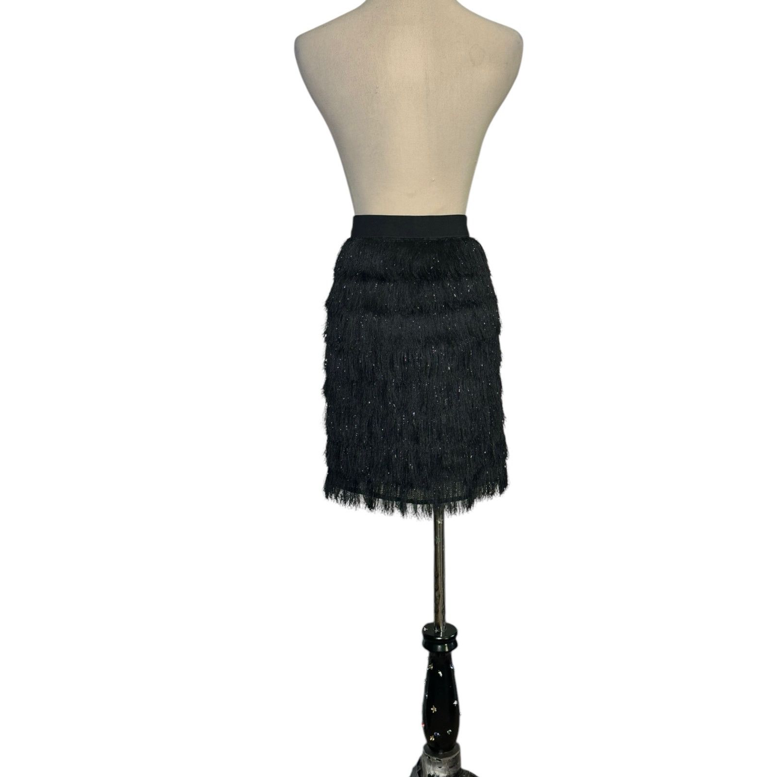 BCBGMaxAzria black metallic fringe skirt size large