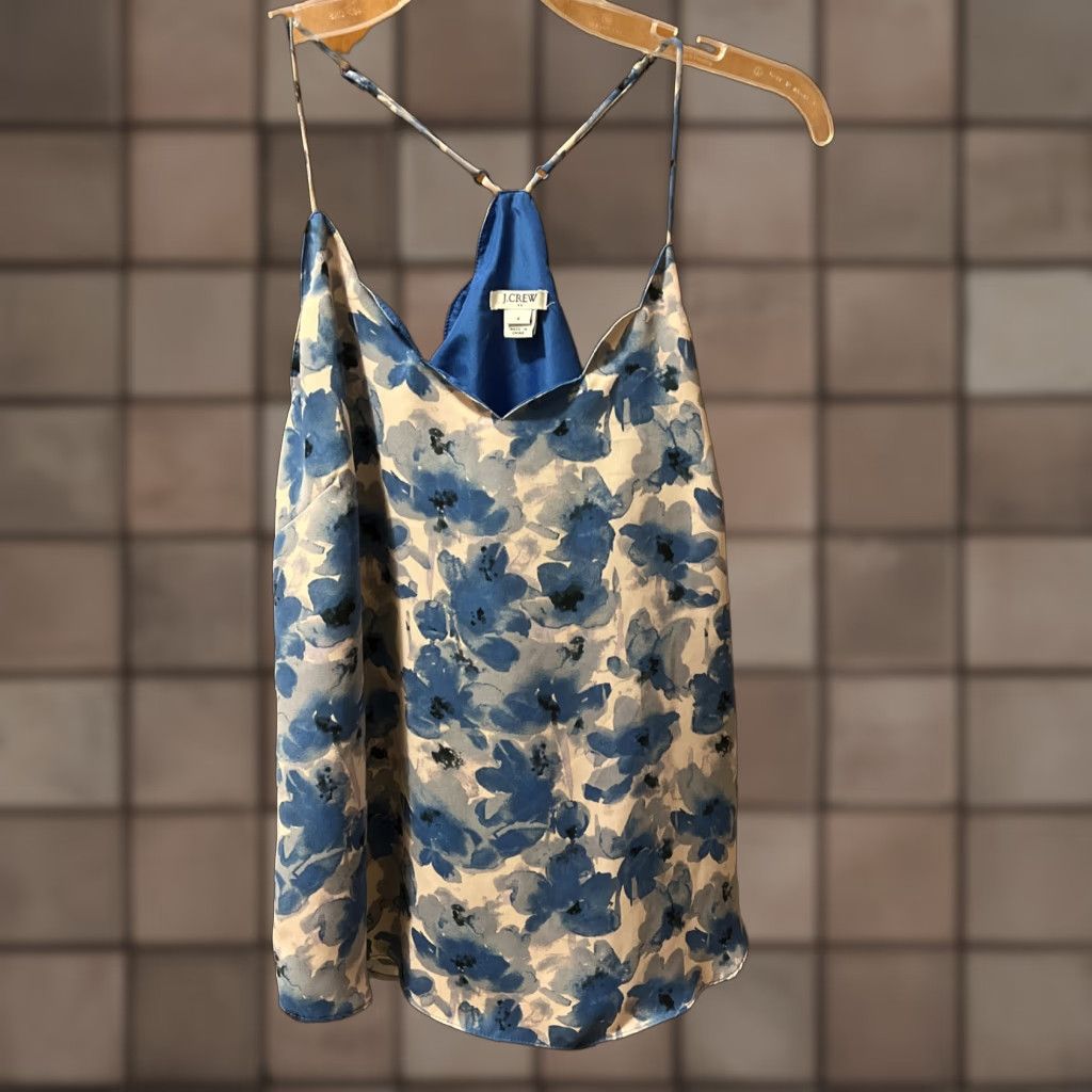J.Crew J. Crew Womens Size 4 Blue Abstract Floral Dressy Tank Top Size S / US 4 / IT 40 - 1 Thumbnail