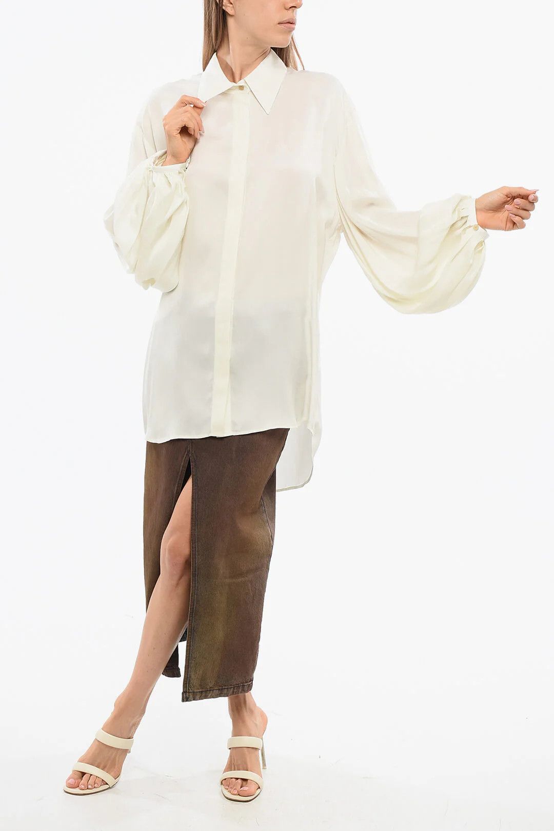 KHAITE og1mm0426 Oversized Asymmetric Blouse in Beige Size XS / US 0-2 / IT 36-38 - 4 Thumbnail