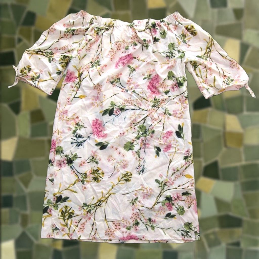 Pinko Magnolia South Stretch Pink Green Yellow Floral Off Shoulder Tunic Dress Small Size S / US 4 / IT 40 - 1 Thumbnail